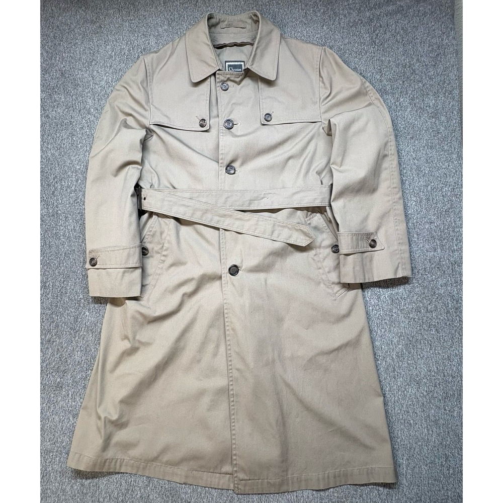Vintage Christian Dior Trench Coat Men's 40 Reg Monsieur Overcoat Wool Liner 80s